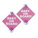 Baby on Board Car Sticker for Cars 2PCS with Suction Cups, (Pink)
