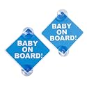 Baby on Board Sticker for Cars 2PCS with Suction Cups, (Blue)