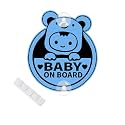 Baby On Board Sticker for Cars, Cute Koala PVC Car Suction Cup Kids On Board Safety Warning Sign for Car Rear Side Window (Blue Suction Cup), Suction Cup, Blue