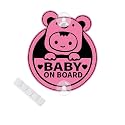 Baby On Board Sticker, Cute Koala PVC Kids On Board Safety Warning Sign for Car Rear Side Window (Suction Cup, Pink)