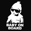 CVANU Baby on Board Sticker (Set of 2) White Vinyl Car Safety Warning Self-Adhesive Waterproof Stickers for Cars| Windows| Vehicle Surface (14cm X 8.4cm)_872