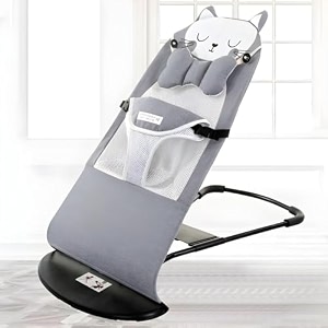 baby bouncer with cat design grey mesh breathable fabric adjustable reclining seat newborn to toddler