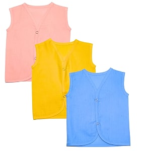 baby boy39s amp baby girl39s pure cotton front open sleeveless jhabla vest baby shirt summer wear t-shirt with snap button for infants set of 3 yellow peach blue