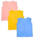 Baby Boy's &amp; Baby Girl's Pure Cotton Front Open Sleeveless Jhabla| Vest| Baby Shirt| Summer Wear T-Shirt with Snap Button for Infants (Set of 3) (Yellow, Peach, Blue)