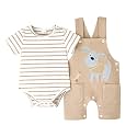 Baby Boy Clothes Striped Romper Cartoon Dog Overall Shorts Set 0-18M