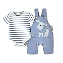 Baby Boy Clothes Striped Romper Cartoon Dog Overall Shorts Set 0-18M