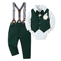 Baby Boy Clothes Suit Infant Gentleman Wedding Outfit Dress Shirt+Bowtie+Vest+Corsage+Suspender+Pants 6Pcs Set 0-24M