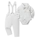 Baby Boy Clothes Suit Infant Gentleman Wedding Outfit Dress Shirt+Bowtie+Vest+Corsage+Suspender+Pants 6Pcs Set 0-24M