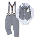 Baby Boy Clothes Suit Infant Gentleman Wedding Outfit Dress Shirt+Bowtie+Vest+Corsage+Suspender+Pants 6Pcs Set 0-24M
