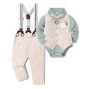 Baby Boy Clothes Suit Infant Gentleman Wedding Outfit Dress Shirt+Bowtie+Vest+Corsage+Suspender+Pants 6Pcs Set 0-24M
