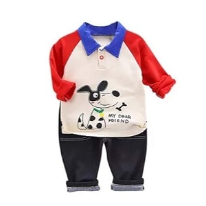 Baby Boy Collar Long Sleeves Cartoon Print