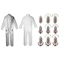Baby Boy Communion Formal White Paisley Suit Gold Guadalupe Maria On Stole SM-20
