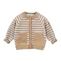 Baby Boy Girl Cardigan Knit Striped Round Neck Button Pockets Sweater