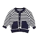 Baby Boy Girl Cardigan Knit Striped Round Neck Button Pockets Sweater
