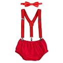 Baby Boys Cake Smash Clothes Diaper Suspenders Pants Bow Tie 3PCS Set First 1st 2nd Birthday Outfit for Photo Prop Party