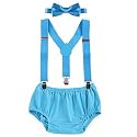Baby Boys Cake Smash Clothes Diaper Suspenders Pants Bow Tie 3PCS Set First 1st 2nd Birthday Outfit for Photo Prop Party