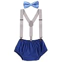 Baby Boys Cake Smash Clothes Diaper Suspenders Pants Bow Tie 3PCS Set First 1st 2nd Birthday Outfit for Photo Prop Party