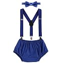 Baby Boys Cake Smash Clothes Diaper Suspenders Pants Bow Tie 3PCS Set First 1st 2nd Birthday Outfit for Photo Prop Party