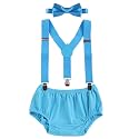 Baby Boys Cake Smash Clothes Diaper Suspenders Pants Bow Tie 3PCS Set First 1st 2nd Birthday Outfit for Photo Prop Party