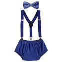 Baby Boys Cake Smash Clothes Diaper Suspenders Pants Bow Tie 3PCS Set First 1st 2nd Birthday Outfit for Photo Prop Party