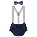 Baby Boys Cake Smash Clothes Diaper Suspenders Pants Bow Tie 3PCS Set First 1st 2nd Birthday Outfit for Photo Prop Party