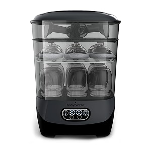 baby brezza bottle sterilizer and dryer advanced  33 faster - largest capacity steam sanitizer - universal sterilization machine for all bottles  pump parts - hepa air filter charcoal