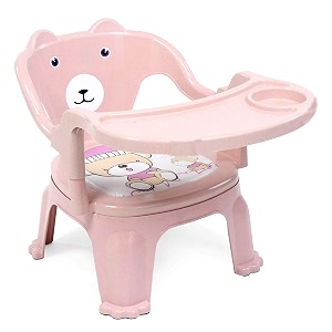 baby bucket baby chair with tray strong and durable plastic chairplastic school study chairfeeding chair portable high chair for kids up to 35 kgs- l pink