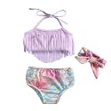 Baby Bucket Girls Stylish Two-Piece Swimsuit| Baby Girl Bikini Swimsuit with Headband
