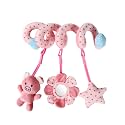 Baby Car Seat Toys, Infant Activity Spiral Plush Toys Hanging Stroller Toys for Baby Girl and Boy with Distorting Mirror (Pink Pig)