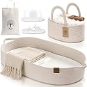 Baby Changing Basket Includes Diaper Caddy - Soft &amp; Waterproof Dual-Cover, Portable, Changing Pad for Dresser &amp; Changing Table, Gift for Baby Shower, Organic Cotton Rope