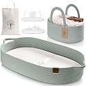 Baby Changing Basket Includes Diaper Caddy - Soft &amp; Waterproof Dual-Cover, Portable, Changing Pad for Dresser &amp; Changing Table, Gift for Baby Shower, Organic Cotton Rope