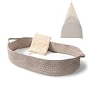 Baby Changing Basket - Moses Basket Changing Table Topper and Thick Foam Pad with Removable Cotton Mattress Cover, 100% Cotton Boho Nursery Decor with Storage Bag