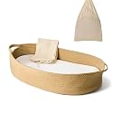 Baby Changing Basket - Moses Basket Changing Table Topper and Thick Foam Pad with Removable Cotton Mattress Cover, 100% Cotton Boho Nursery Decor with Storage Bag