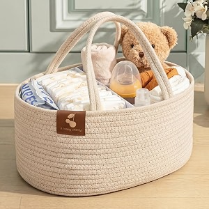 a baby cherry cotton-diaper caddy  diaper bag for baby  diaper caddy organizer large capacity40  28  20cmnursery storage bin and car organizer for diapers and baby wipes beige