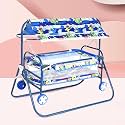 Baby Cradle with Canopy and Wheels, Blue Cartoon Print