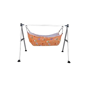 baby cradle swing with stand orange printed hammock foldable portable design 120x90x85 cm