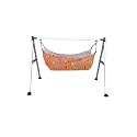 Baby Cradle Swing with Stand, Orange Printed Hammock, Foldable Portable Design, 120x90x85 cm
