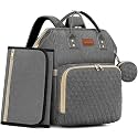 ROSEGIN Baby Diaper Bag Backpack with Changing Pad, Pacifier Case, for Boy Girl Toddler - Large, Stylish, Waterproof Travel Quilted Diaper Bag for Mom - Baby Shower Gifts - Grey