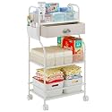 Baby Diaper Caddy Cart Organizer -3 Tier, Bedside Nursery Essentials Organizer &amp; Storage Holder for Newborn Baby Stuff, 2+1 Dividers, 1 Drawer,Rolling Utility Cart for Bedroom,Changing Table, Crib.