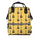Baby Doll Diaper Bag Backpack - Black Guitar Yellow Print Mommy Bag, Tactical Infant Baby Backpack, Travel Fashion Hiking Toddler Tote Nursing Nappy Bags for Dad Mom Women Men