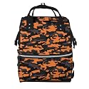 Baby Doll Diaper Bag Backpack - Orange Black Camouflage Print Mommy Bag, Tactical Infant Baby Backpack, Travel Fashion Hiking Toddler Tote Nursing Nappy Bags for Dad Mom Women Men