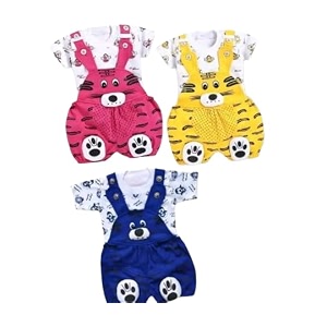 baby dungaree set with t-shirt animal print pack of 3