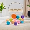 Baby First Block Shape Sorting Stackable Blocks for Toddlers, 10 Piece Colorful Sorter Cube Box & Shapes, Promotes Fun Learning, Creativity & Skills Development 1 Year Old Baby Toys