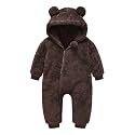 Baby Fleece Jumpsuits Infant Bear Ear Snowsuit Newborn Hooded Romper Warm Coat