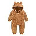 Baby Fleece Jumpsuits Infant Bear Ear Snowsuit Newborn Hooded Romper Warm Coat