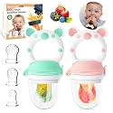 Baby Fruit Feeder, 2 Pack Baby Food Pacifier Feeder and Teething Toys with 4 Silicone Pouches in 3 Sizes, Baby Feeder for Fruit, Puree and Frozen Breast Milk, Blue &amp; Pink Bear