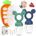 Baby Fruit Feeder Set – 3-Size Silicone Teether with Ice Cube Tray | Leakproof Self-Feeder for 4-36 Months | BPA-Free, Dishwasher Safe | Baby-Led Weaning Essential (Green Blue)