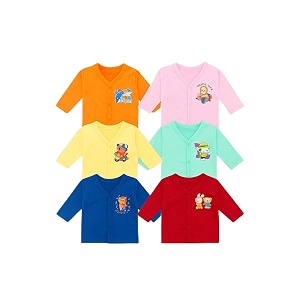 baby full sleeve cotton jhabla cartoon print multicolor pack of 6