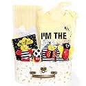 iAOVUEBY Baby Gift Set for Newborn, Bee Baby Shower Gifts Basket, High Contrast Baby Book Toys 0-6 Months Infant Rattle Socks Blanket Hat Onesie Baby Gifts Essentials for Girls Boys