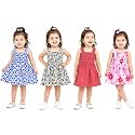 Baby Girl's Knee Length Comfortable Square Neck Multi-Color Frock (Pack of 4)